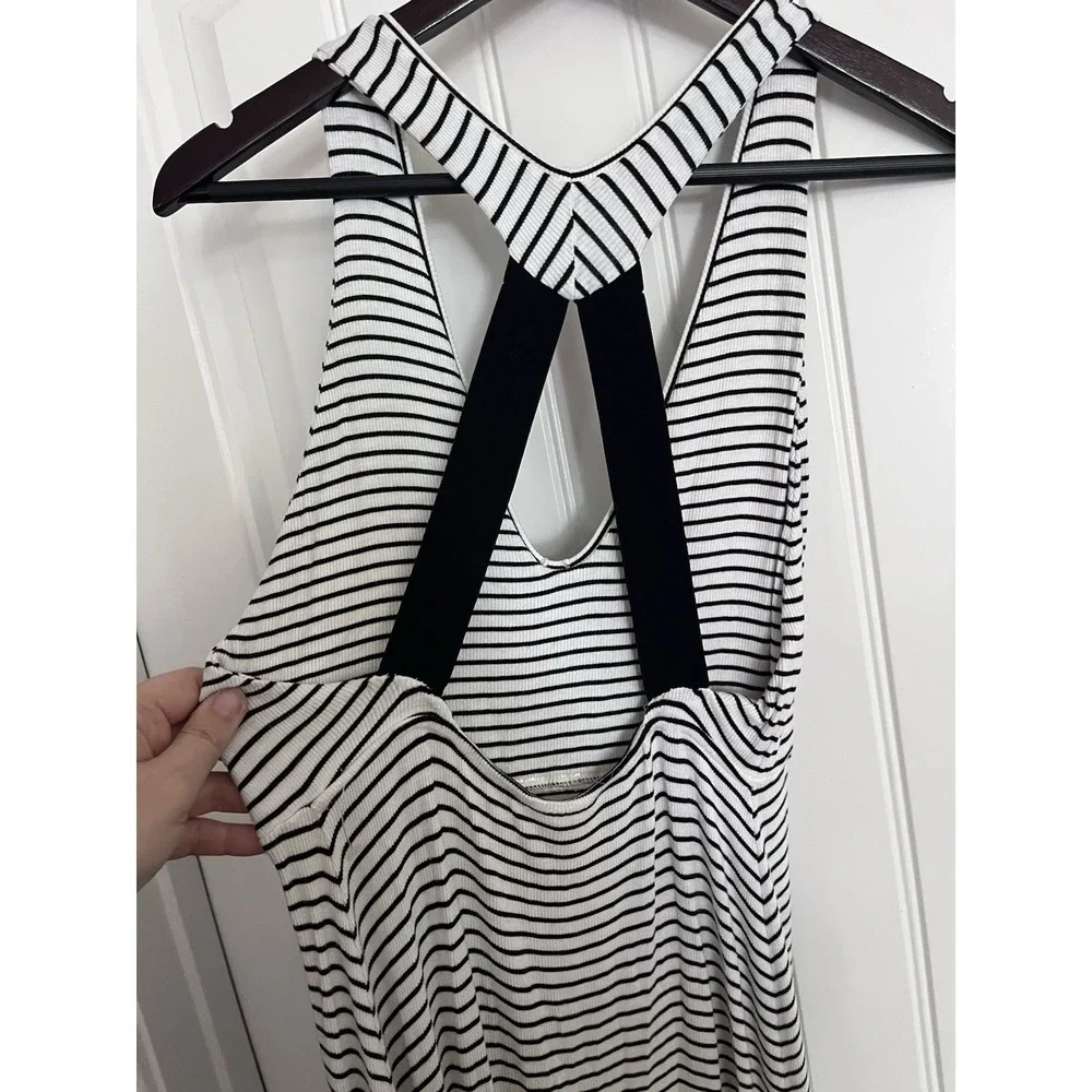 Free People Stripe Sleeveless Tank White Black Midi Womens Small‎ Summer 394